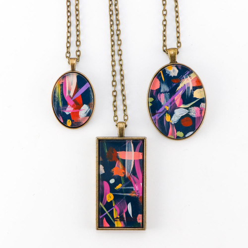 Abstract Painted Acrylic Pendant Necklace (Theater District Colorway)