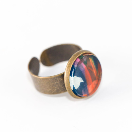 Abstract Painted Acrylic Ring - Round Brass Setting (Theater District Colorway)