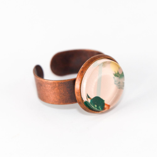 Abstract Painted Acrylic Ring - Round Copper Setting (Beach Club Colorway)