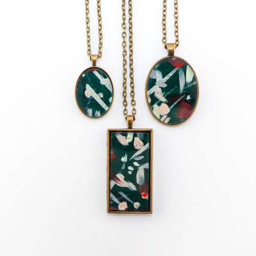 Abstract Painted Acrylic Pendant Necklace (Juniper Colorway)