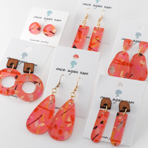 Abstract Painted Acrylic Dangle Earrings - Round (Fruit Punch Colorway)