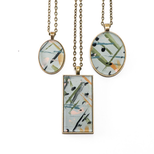 Abstract Painted Acrylic Pendant Necklace (Garden Sage Colorway)