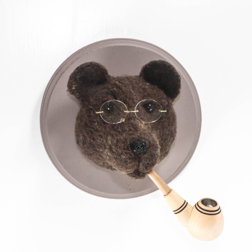 Needle Felted Brown Bear Portrait (Smoking Pipe)