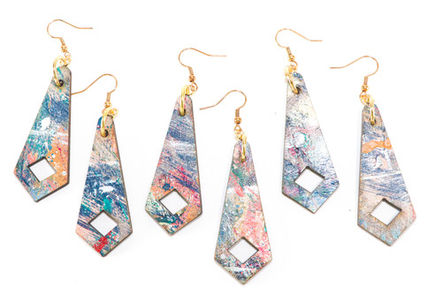 Abstract Painted Dangle Earrings, Studio Graffiti Diamond Cutout