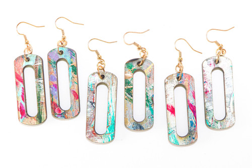 Abstract Painted Dangle Earrings, Studio Graffiti Collection, Hollow Ovals