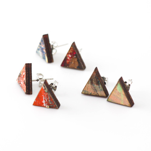 Abstract Painted Post Earrings, Studio Graffiti Collection, Triangle Studs