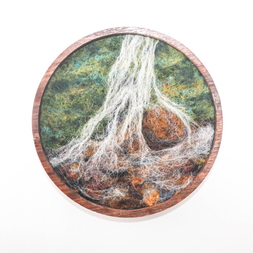 Round Wool Landscape Painting: Needle Felted Fiber Art (Secret Waterfall)