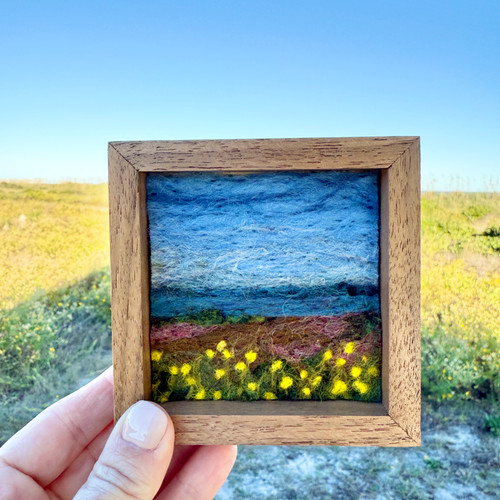 Small Wool Landscape Painting: Needle Felted Fiber Art (Beach Flowers) 4x4 Small Wool Landscape Painting: Needle Felted Fiber Art (Beach Flowers) 4x4