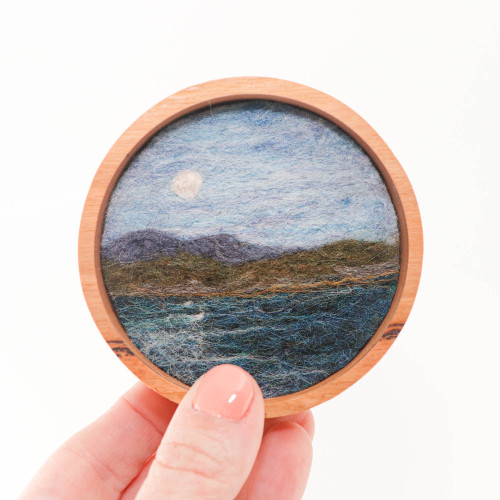 Mini Wool Landscape Painting: Needle Felted Fiber Art (Blueridge View) 3x3