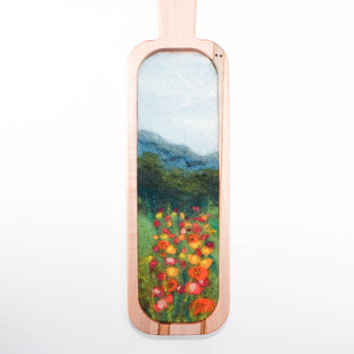 Vertical Wool Landscape Painting: Needle Felted Fiber Art (Wildflower Valley) 