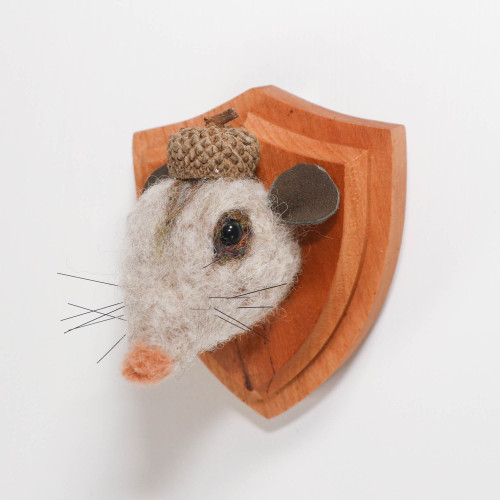 Needle Felted Opossum Portrait with Acorn Hat