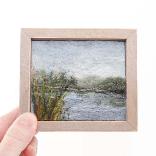 Mini Wool Landscape Painting: Needle Felted Fiber Art (Winter Marsh) 3x4