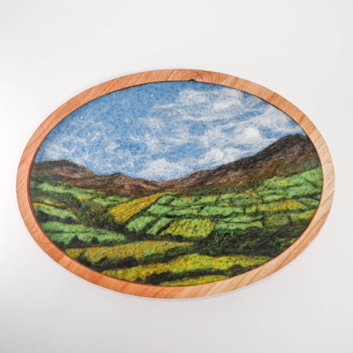 Large Oval Wool Landscape Painting, Needle Felted Fiber Art: Emerald Isle View 