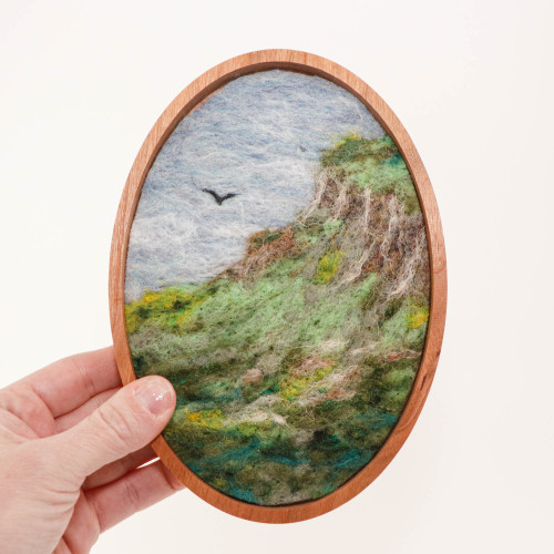 Oval Wool Landscape Painting, Needle Felted Fiber Art: Emerald Isle #4