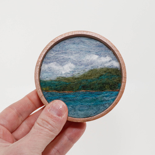 Mini Wool Landscape Painting, Needle Felted Fiber Art: Emerald Isle #7