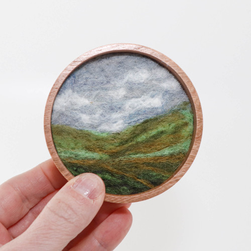 Mini Wool Landscape Painting, Needle Felted Fiber Art: Emerald Isle #10