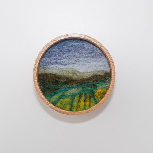 Mini Wool Landscape Painting, Needle Felted Fiber Art: Emerald Isle #11