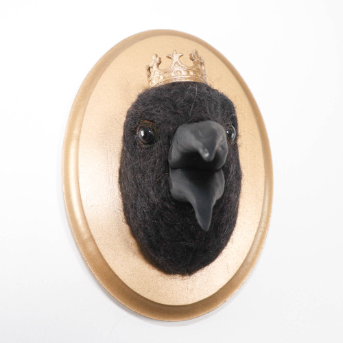 Needle Felted King Crow Portrait with Crown (Corvid Collection)
