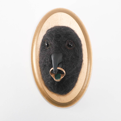 Needle Felted Crow Portrait with Stolen Ring (Corvid Collection)