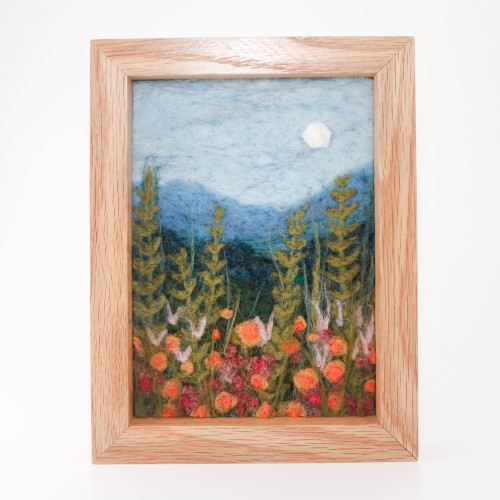 Wool Landscape Painting: Needle Felted Fiber Art - Weeds & Wildflowers - 7x5