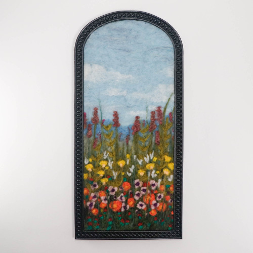 Wool Landscape Painting: Needle Felted Fiber Art - Weeds & Wildflowers in Daylight