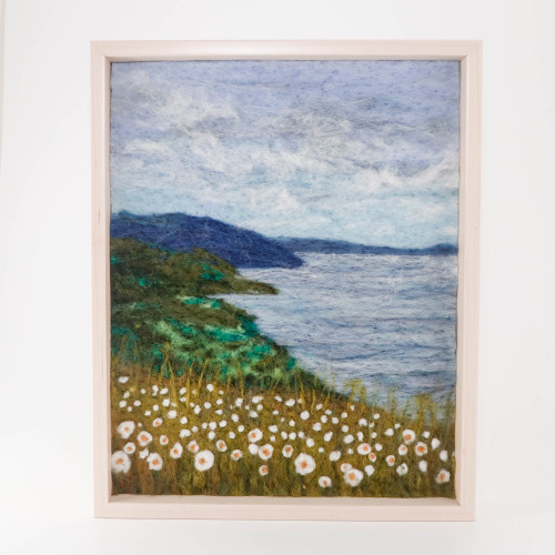 Wool Landscape Painting: Needle Felted Fiber Art, Coast of Sweden (8x10)