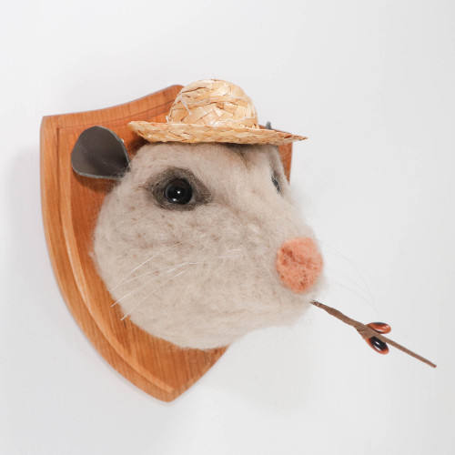 Needle Felted Opossum Portrait (Straw Hat)