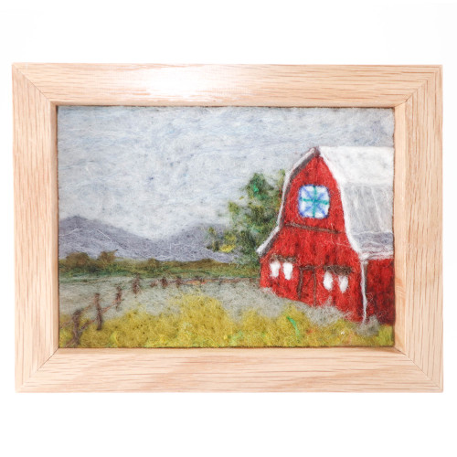 Wool Landscape Painting: Needle Felted Fiber Art, Barn Quilt (5x7)