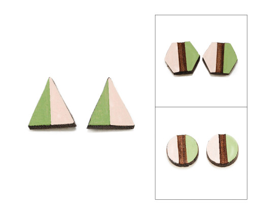 Geo Post Earrings - Pink & Apple Green