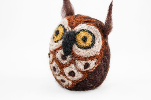 Needle Felted Owl (Dark Brown & Tan)