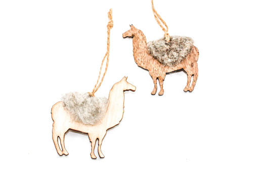 Llama Christmas Ornament: Laser Cut Wood with Needle Felted Wool (Choose Your Color)