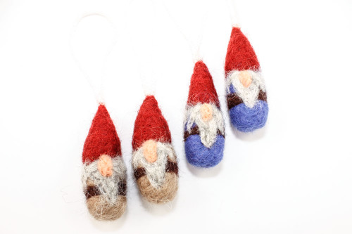 Felted Gnome Christmas Ornament (Choose Blue or Tan)