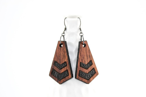 Wood & Leather Dangle Earrings: Chevron