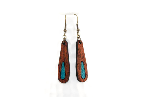 Wood & Leather Dangle Earrings: Elongated Teardrop