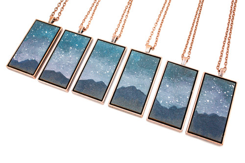 Landscape Painting Pendant - Mountains at Night