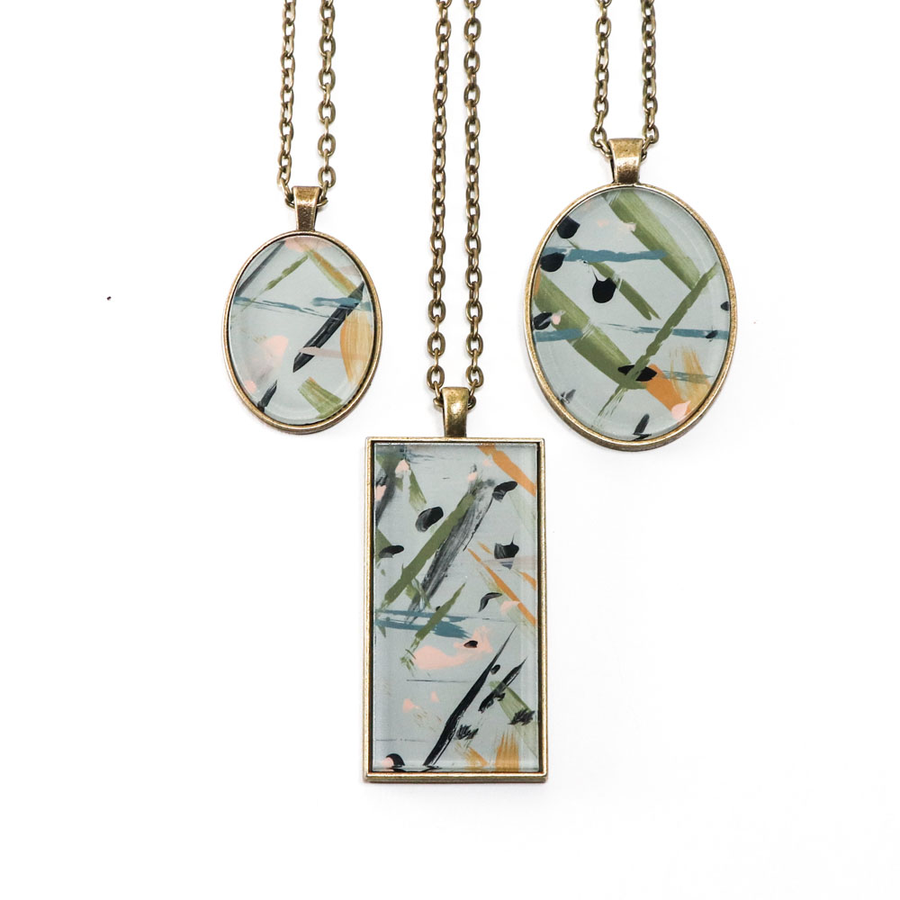 Abstract Painted Acrylic Pendant Necklace (Garden Sage Colorway) Once Again Sam
