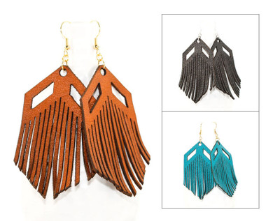 Leopard Pu Leather Fringe Earrings Inlaid Turquoise Women - Temu