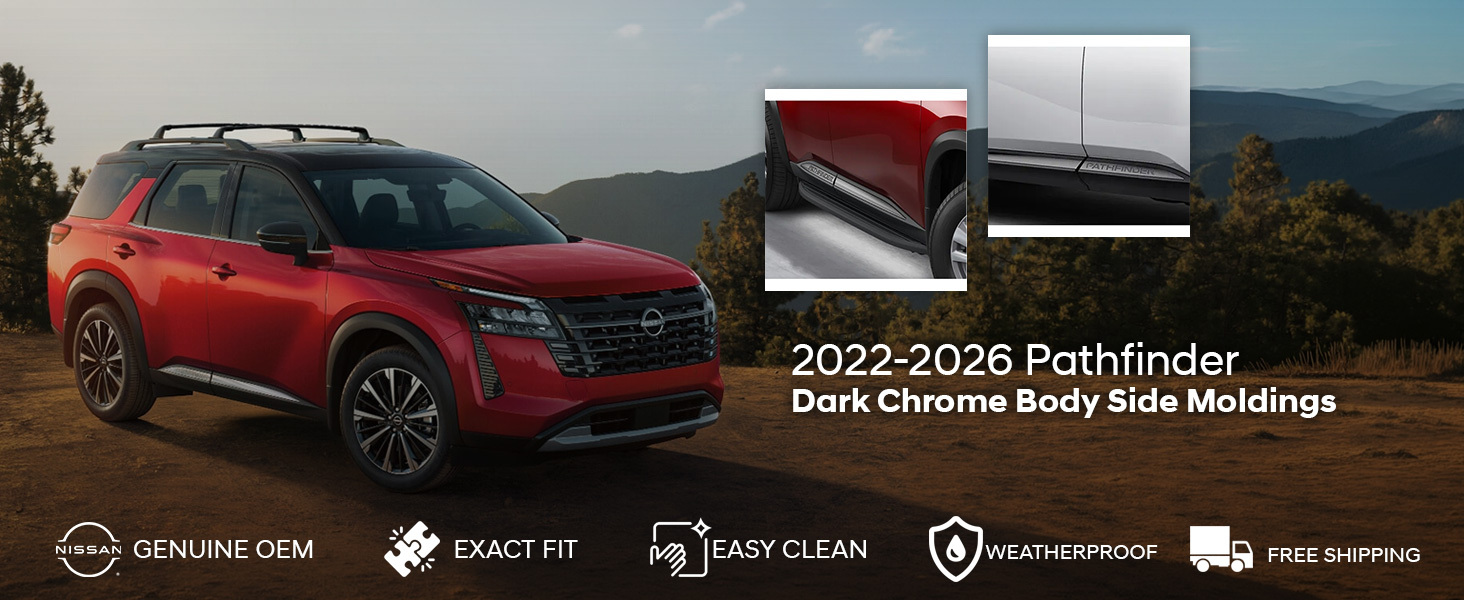 2022-2026 Nissan Pathfinder Dark Chrome Body Side Moldings 2022-2026 Nissan Pathfinder Dark Chrome Body Side Moldings