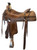 Left image of used 17" Tad Sanders ranch cutter saddle.