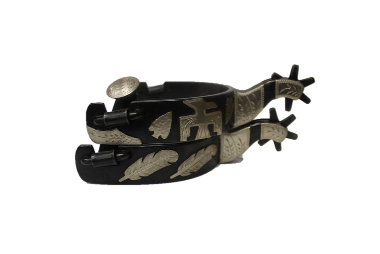 Wayne Dollar spurs with feathers & thunderbird