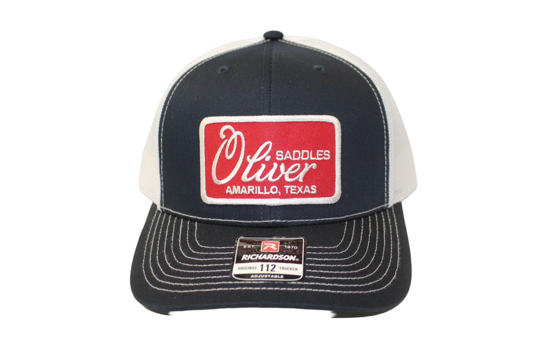 Navy 112 Oliver hat with red patch.