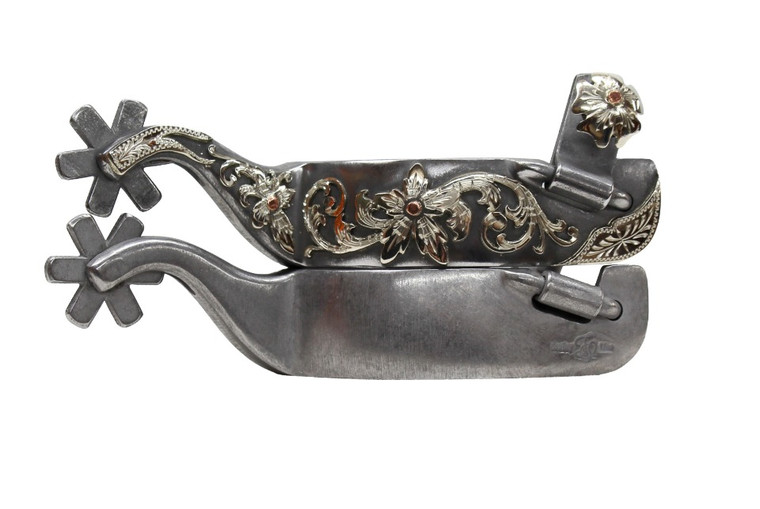 Ownbey floral and scrolls spurs with 6 pointed 1" rowel on 2" shank