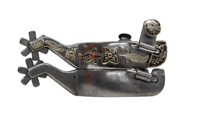 Ownbey mounted spurs with 2" shank and 6 pointed 1" rowel