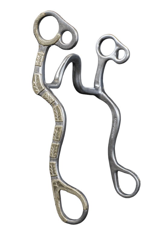 Cowpuncher 114 is mounted with silver bars, has 8 1/2" cheeks, and a 2" flat spoon port.