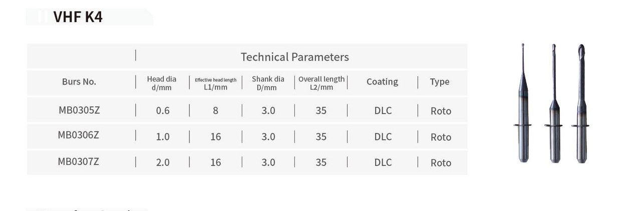 VHF K4 Zirconia Milling Burs