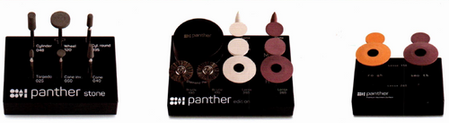 Panther Instruments are the Perfect Choice when Minimal Adjustments are required.
Panther Stone will remove excess material.
Panther Edition Polishers will gently refine surfaces. They are an excellent for use after UltraBerry, RedBerry or BlueBerry. 
Panther Abutment will smooth abutment surfaces.