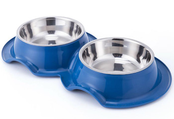 PETS CLUB PLASTIC DOUBLE BOWL ANTI-ANT WITH BOWL, 325 ML, SIZE 38*21*5.5 CM – BLUE