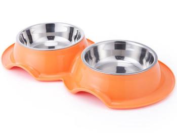 PETS CLUB PLASTIC DOUBLE BOWL ANTI-ANT WITH BOWL, 325 ML, SIZE 38*21*5.5 CM – ORANGE