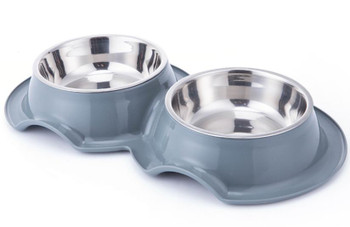 PETS CLUB PLASTIC DOUBLE BOWL ANTI-ANT WITH BOWL, 325 ML, SIZE 38*21*5.5 CM – GREY