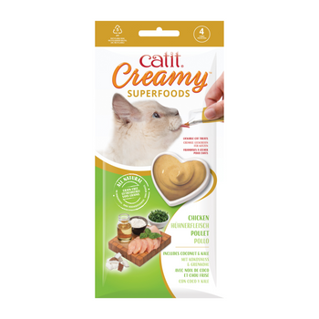 Catit Creamy Superfood Treats, Chicken Recipe with Coconut & Kale,